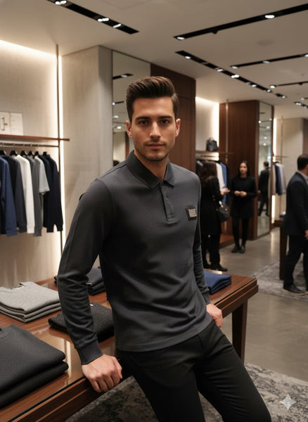 Branded Designer Long-Sleeve Polo Shirt