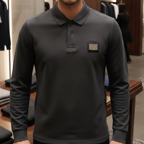 Branded Designer Long-Sleeve Polo Shirt