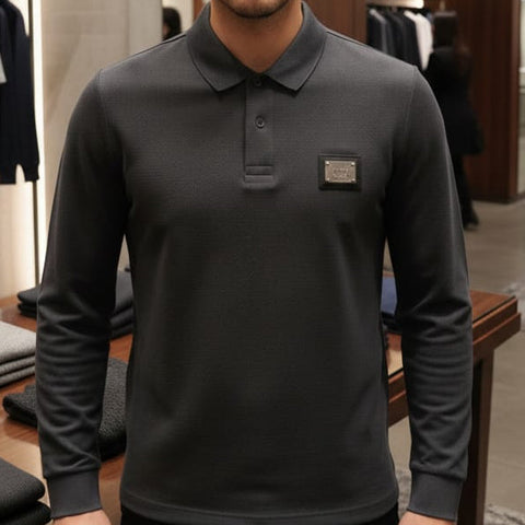 Branded Designer Long-Sleeve Polo Shirt