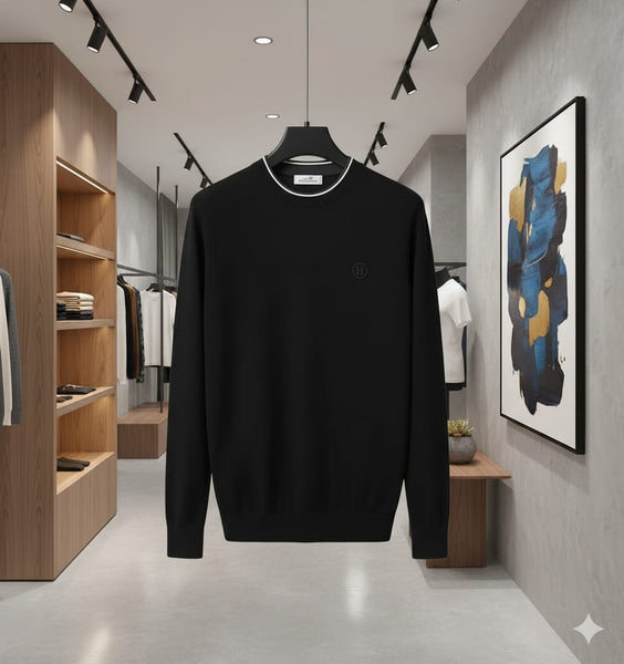 Classic Black Crewneck Sweater with Contrast Trim