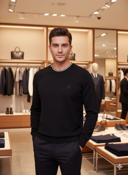 Classic Black Crewneck Sweater with Contrast Trim