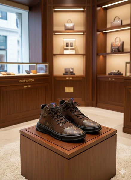 Luxury  Monogram Canvas & Suede High-Top Sneakers