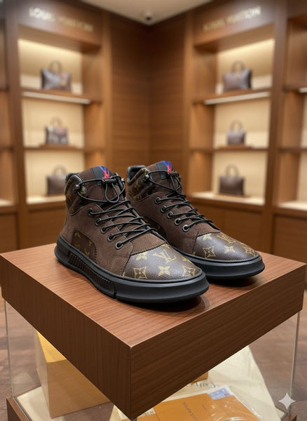 Luxury  Monogram Canvas & Suede High-Top Sneakers