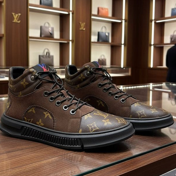 Luxury  Monogram Canvas & Suede High-Top Sneakers