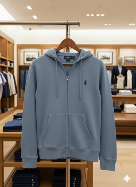 Luxury Imported  Embroidered Logo Full-Zip Hoodie