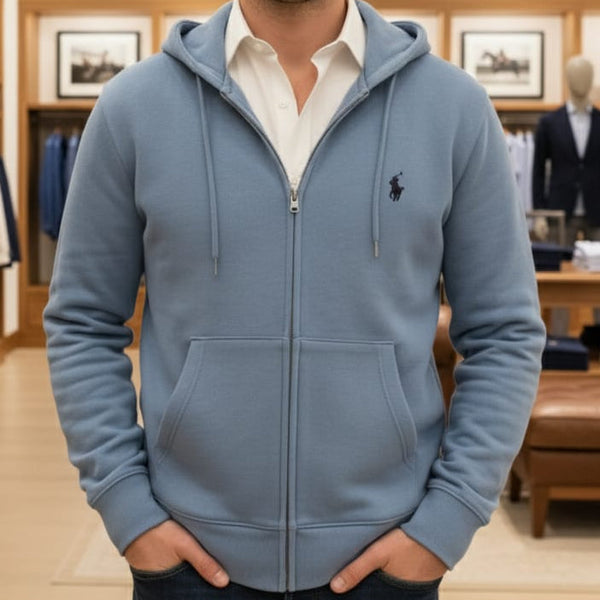 Luxury Imported  Embroidered Logo Full-Zip Hoodie