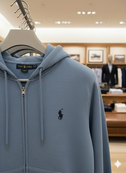 Luxury Imported  Embroidered Logo Full-Zip Hoodie