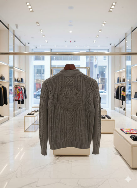 Premium Medusa Cable-Knit Grey Pullover