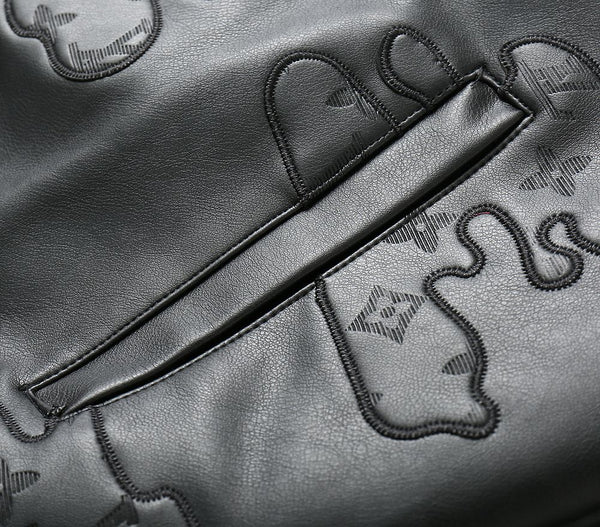 Designer Black Leather Jacket with Embossed Cloud Pattern