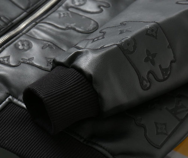 Designer Black Leather Jacket with Embossed Cloud Pattern