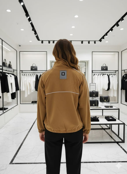 Premium Style Tan Track Jacket with White Piping