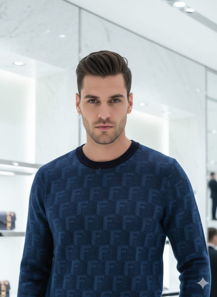 Trendy & Elegant  Navy Blue Monogram Crewneck Sweater