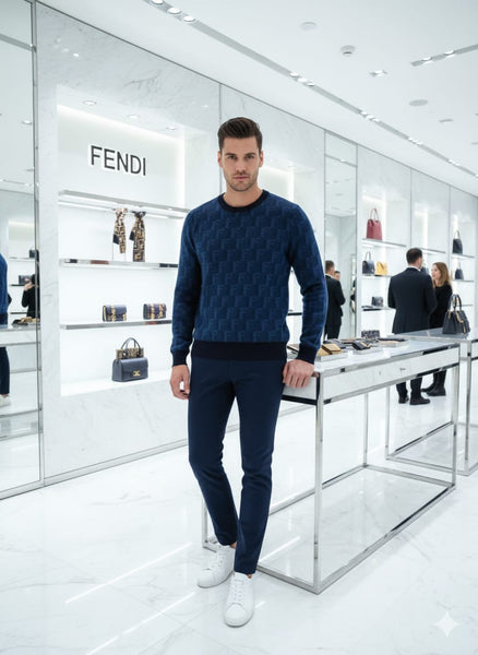 Trendy & Elegant  Navy Blue Monogram Crewneck Sweater