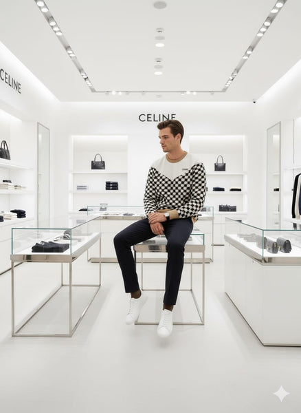 Imported Style Black & White Checkerboard Knit Sweater