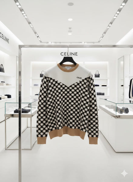 Imported Style Black & White Checkerboard Knit Sweater