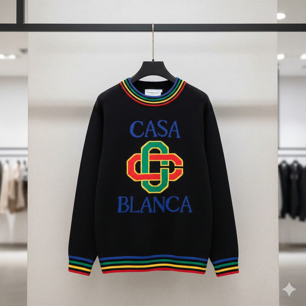 Luxury Imported Stacked Logo-Embroidered Pullover