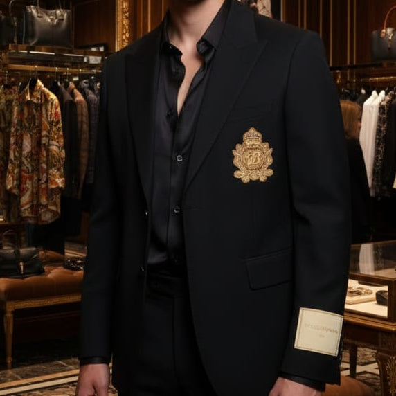 Black Crest Blazer Premium Designer Formal Wear