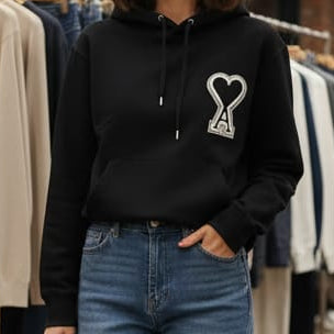 Luxury Black Heart Logo Women’s Hoodie – Stylish & Cozy