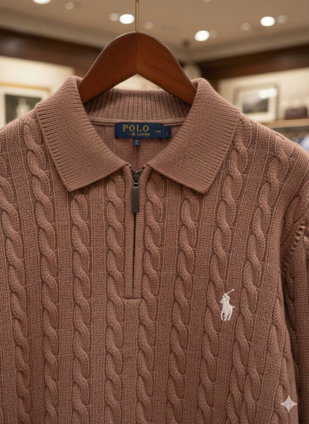 Premium Cable-Knit Zip Collar Sweater