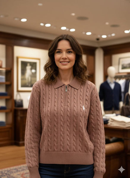 Premium Cable-Knit Zip Collar Sweater