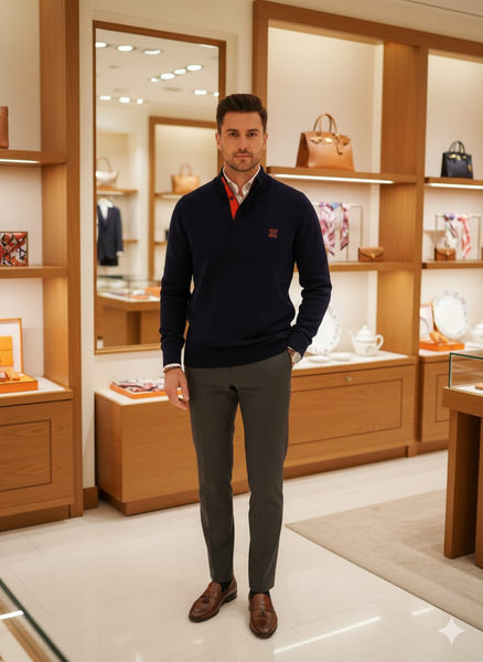 Classic Black  Luxury Knit Pullover with Contrast Collar Detailing