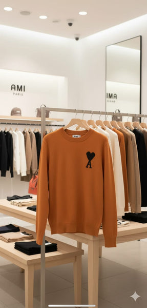 Rust Orange Knit Sweater with Signature Heart “A” Patch