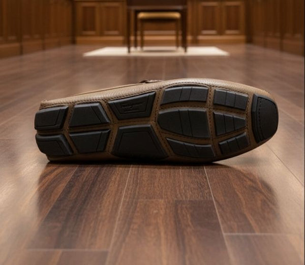 Luxury  Brown Leather Loafers with Signature Metal Logo