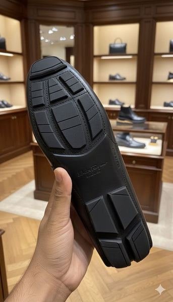 Premium Black Leather Loafers with Signature Metal Detail