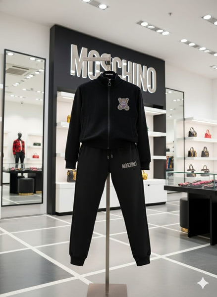 Stylish Black Bear Print Track Set for Women