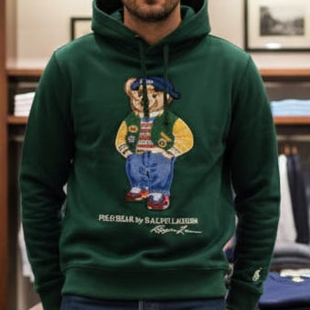Luxury Embroidered  Bear  Green Hoodie