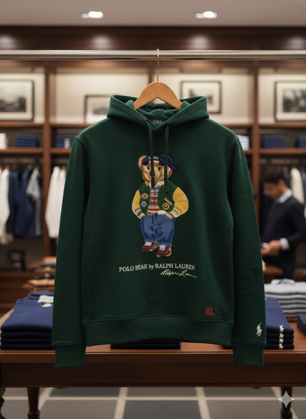 Luxury Embroidered  Bear  Green Hoodie