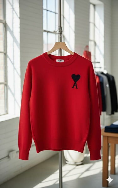 Premium Red Heart Logo Sweater – Cozy & Stylish Winter Wear