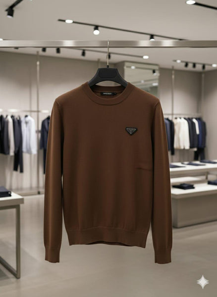 Brown Premium Knit Logo Pullover