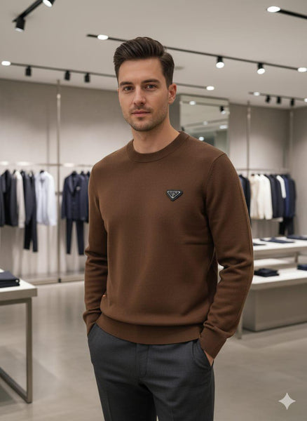 Brown Premium Knit Logo Pullover