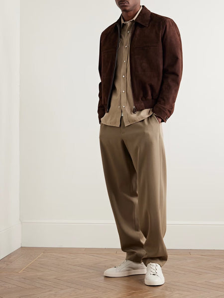 Premium Suede Brown Zip-Up Jacket for Men