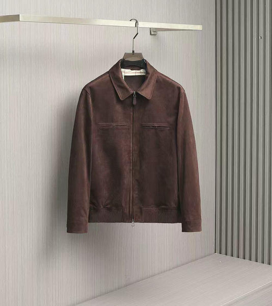 Premium Suede Brown Zip-Up Jacket for Men