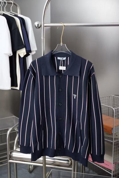 Men’s Navy Striped Button-Up Knit Cardigan