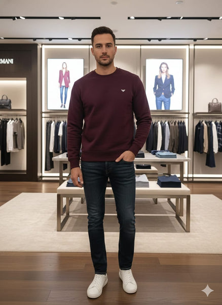 Premium Wine Crewneck Sweatshirt with Iconic Logo