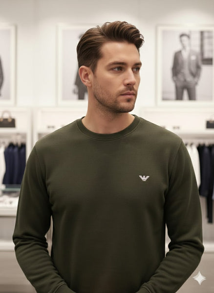 Premium Green Crewneck Sweatshirt with Chest Logo
