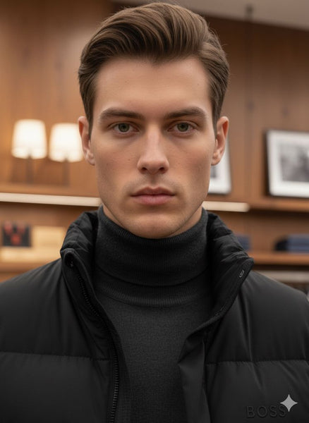 Premium Blac Printed Puffer Sleeveless Jacket for Men