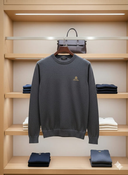 Premium Grey Crewneck Pullover  for Men with Minimal Gold Logo