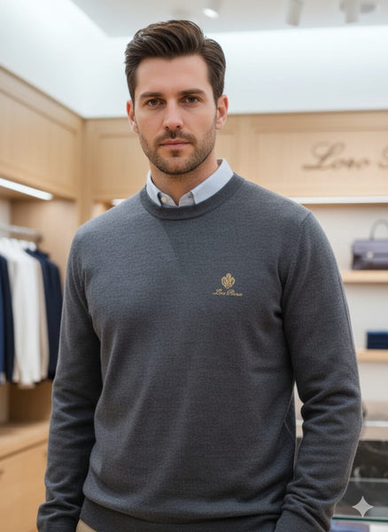Premium Grey Crewneck Pullover  for Men with Minimal Gold Logo
