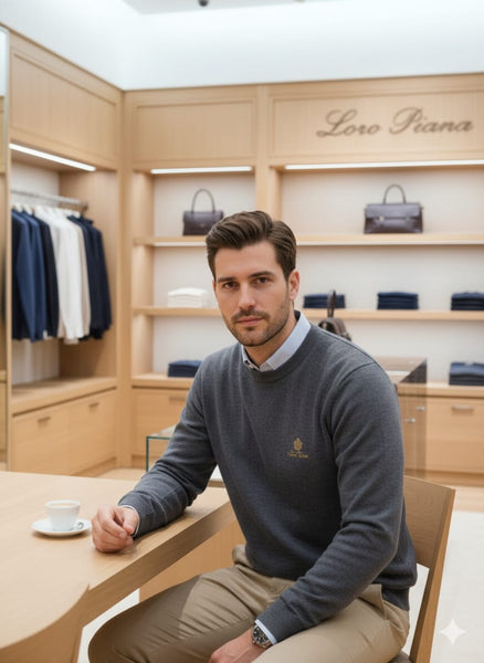 Premium Grey Crewneck Pullover  for Men with Minimal Gold Logo