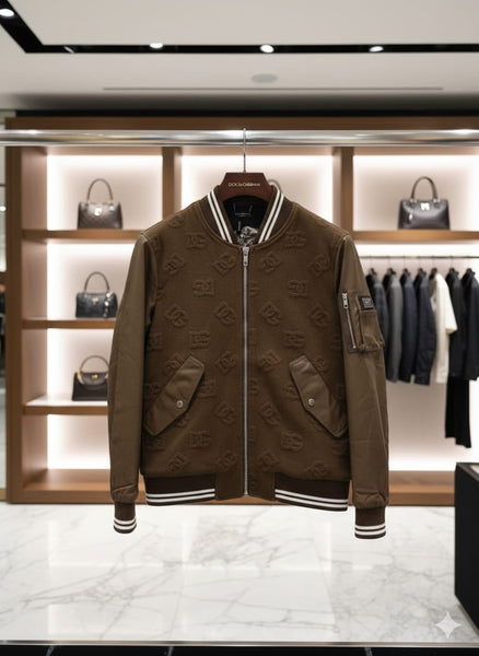 Premium Brown Bomber Jacket with Embossed Designer Pattern