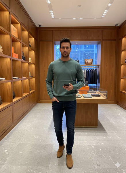 Premium Sage Green Crewneck Pullover for Men