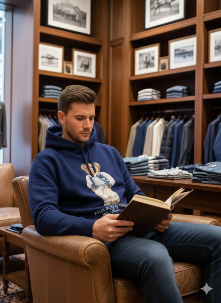 Premium Navy Blue Bear Embroidered Hoodie for Men