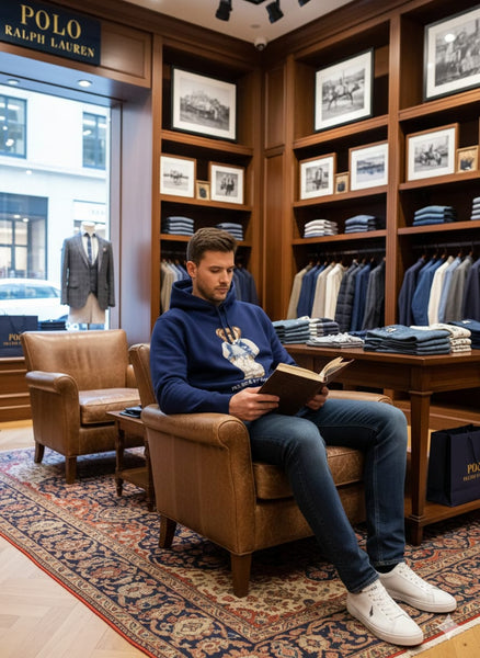 Premium Navy Blue Bear Embroidered Hoodie for Men