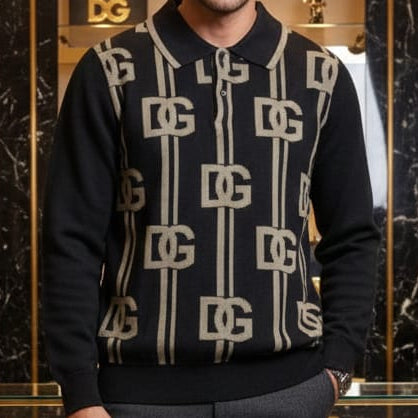 Luxury Black Pullover with Bold D G Logo Design
