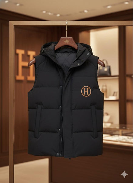 Luxury Black Puffer Sleeveless Jacket with Hood