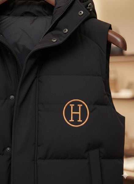 Luxury Black Puffer Sleeveless Jacket with Hood